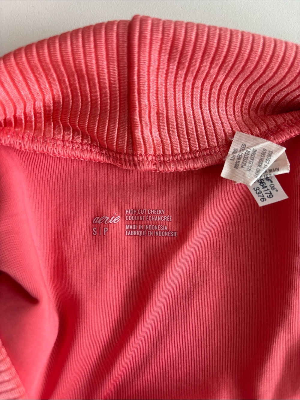 aerie Ribbed High-Waist Bikini Set in Coral Pink - Picture 4 of 4